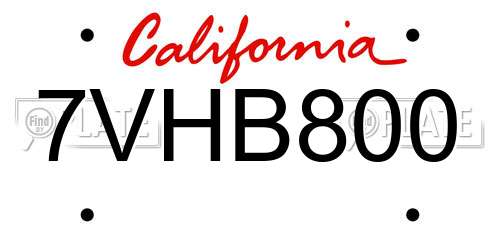 7VHB800 California License Plate