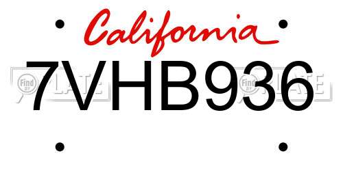 7VHB936 California License Plate