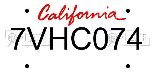 7VHC074 California License Plate