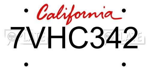 7VHC342 California License Plate