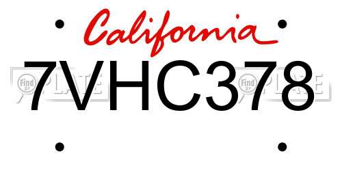 7VHC378 California License Plate