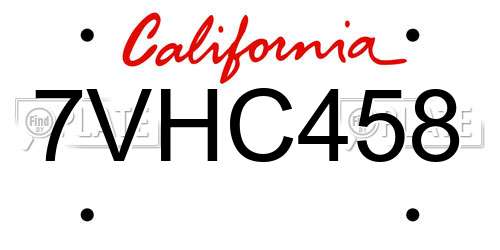 7VHC458 California License Plate