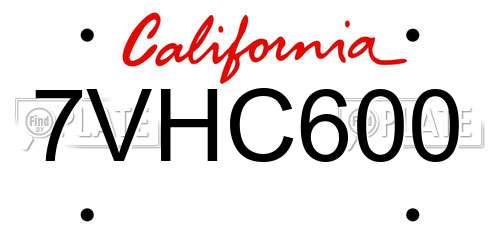 7VHC600 California License Plate