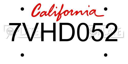 7VHD052 California License Plate