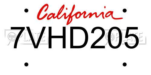 7VHD205 California License Plate