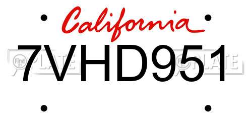 7VHD951 California License Plate