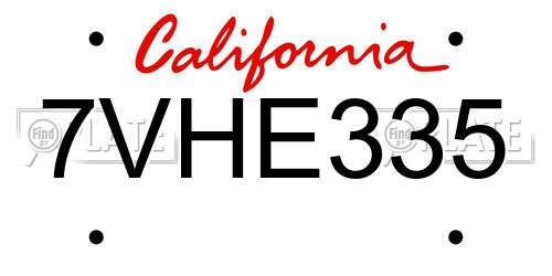 7VHE335 California License Plate