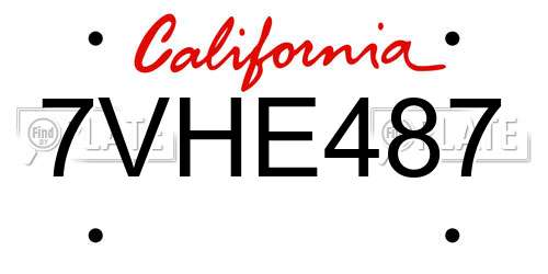 7VHE487 California License Plate