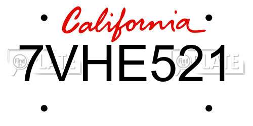 7VHE521 California License Plate