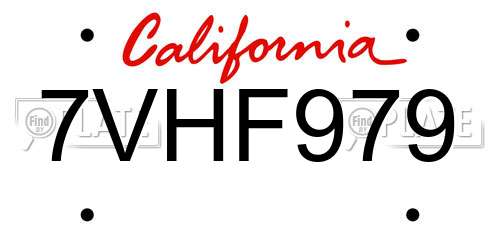 7VHF979 California License Plate