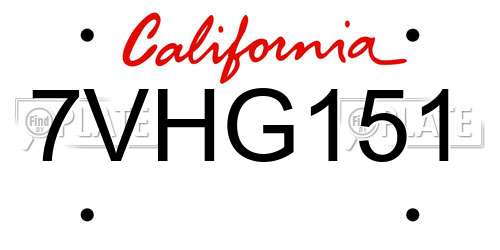 7VHG151 California License Plate