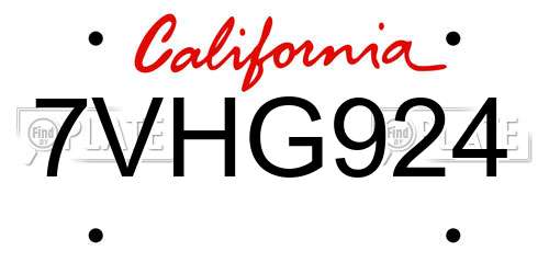 7VHG924 California License Plate