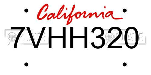 7VHH320 California License Plate