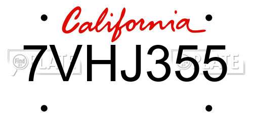 7VHJ355 California License Plate