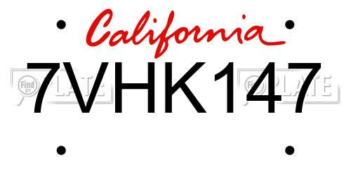 7VHK147 California License Plate