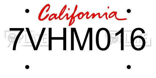 7VHM016 California License Plate