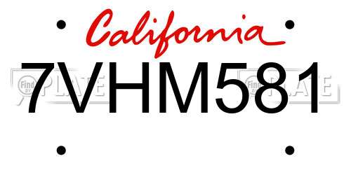 7VHM581 California License Plate