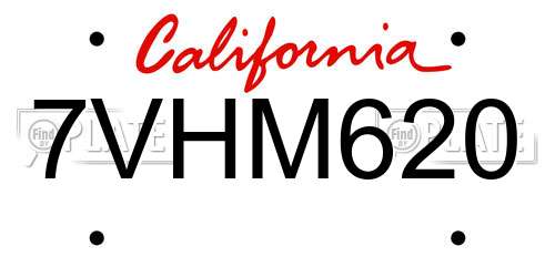 7VHM620 California License Plate