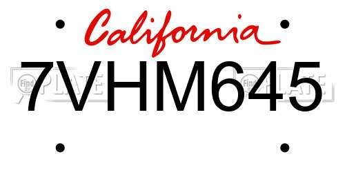 7VHM645 California License Plate