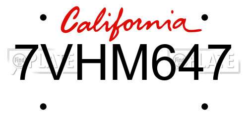7VHM647 California License Plate