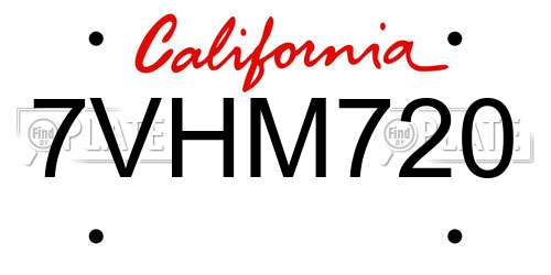 7VHM720 California License Plate