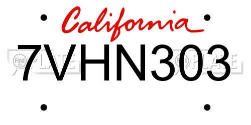 7VHN303 California License Plate