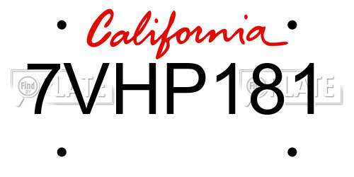 7VHP181 California License Plate