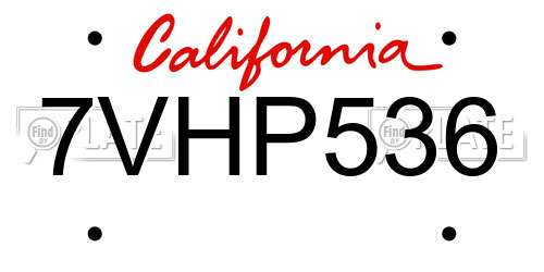 7VHP536 California License Plate
