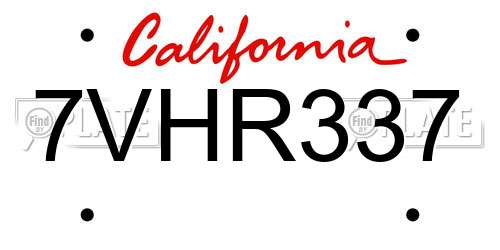 7VHR337 California License Plate