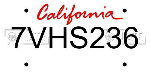 7VHS236 California License Plate