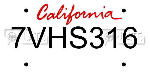 7VHS316 California License Plate
