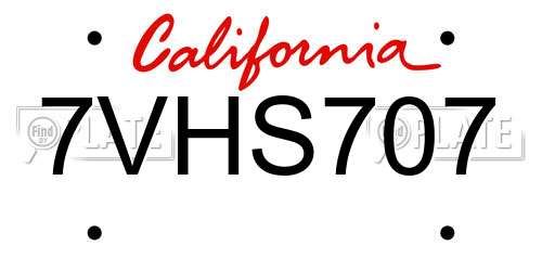 7VHS707 California License Plate