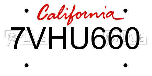 7VHU660 California License Plate