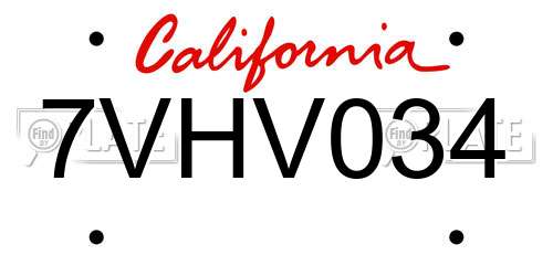 7VHV034 California License Plate