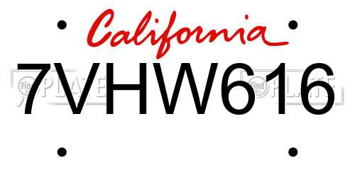 7VHW616 California License Plate