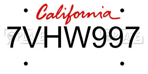 7VHW997 California License Plate