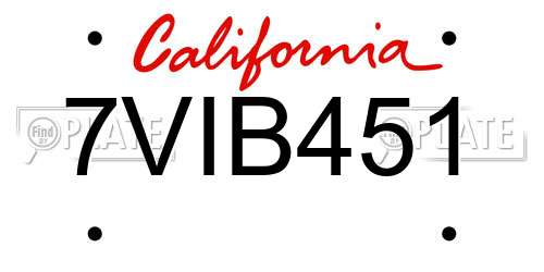 7VIB451 California License Plate