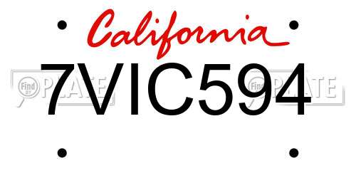 7VIC594 California License Plate