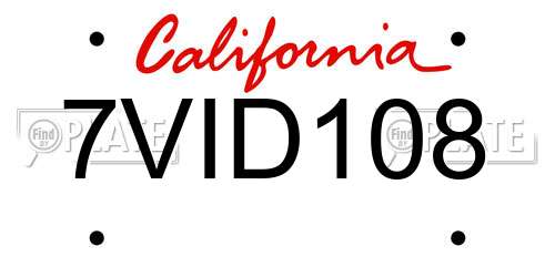 7VID108 California License Plate