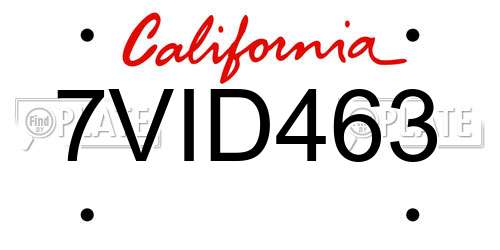 7VID463 California License Plate