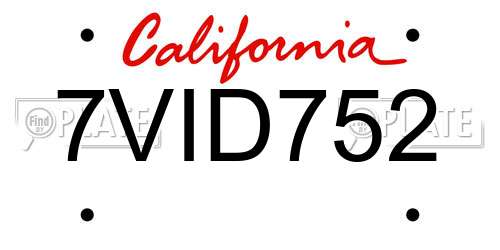 7VID752 California License Plate