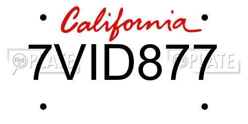 7VID877 California License Plate