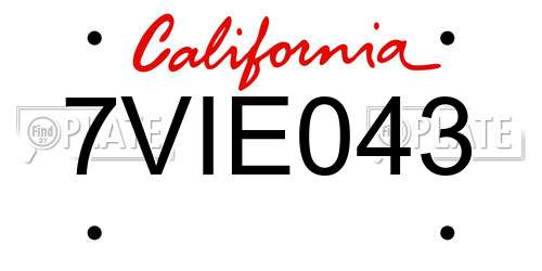 7VIE043 California License Plate