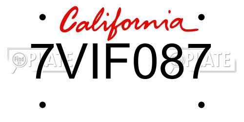 7VIF087 California License Plate