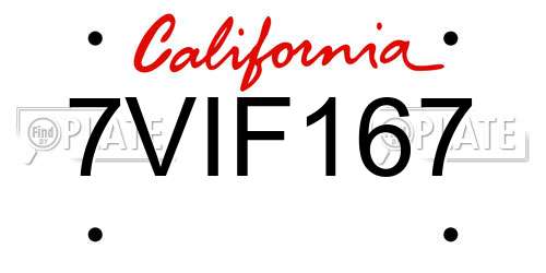 7VIF167 California License Plate