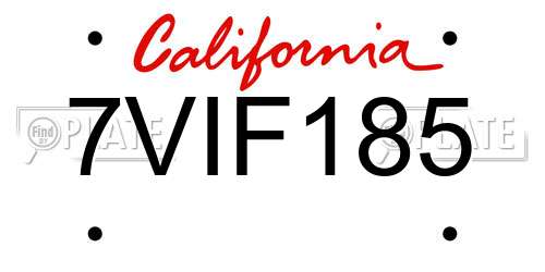 7VIF185 California License Plate