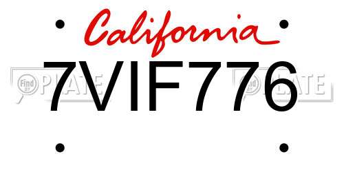 7VIF776 California License Plate