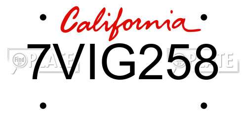 7VIG258 California License Plate