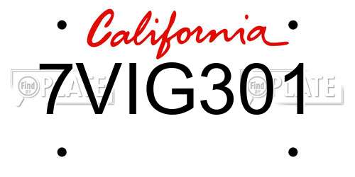 7VIG301 California License Plate