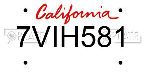 7VIH581 California License Plate